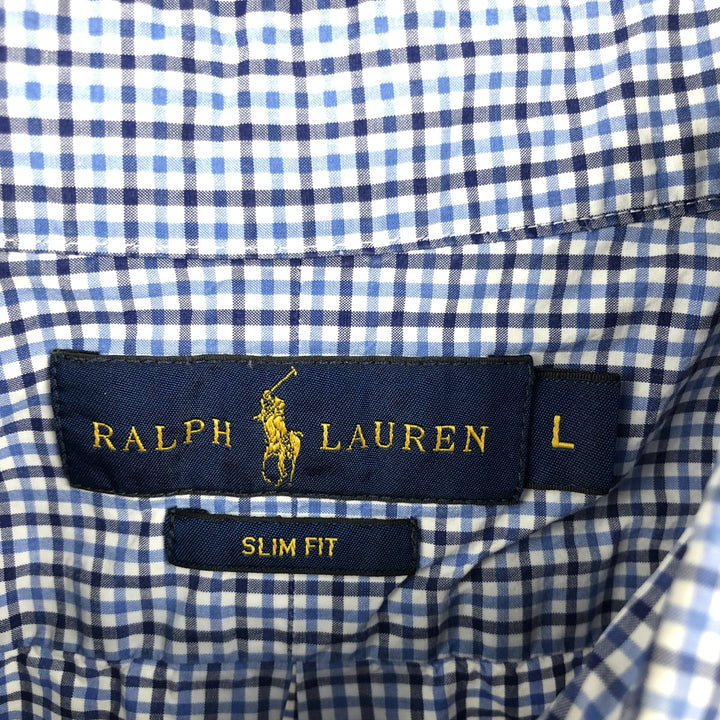 Ralph Lauren SLIM FIT Short-Sleeve Button-Down Check Shirt, Men's Size L (approx.) cotton blue type Vintage Second Hand