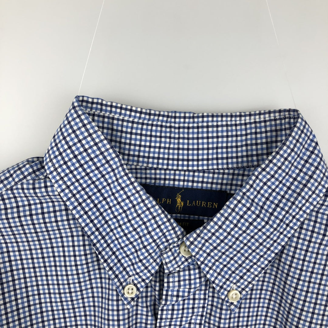 Ralph Lauren SLIM FIT Short-Sleeve Button-Down Check Shirt, Men's Size L (approx.) cotton blue type Vintage Second Hand