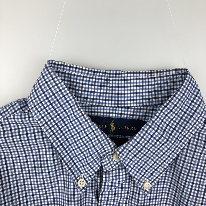 Ralph Lauren SLIM FIT Short-Sleeve Button-Down Check Shirt, Men's Size L (approx.) cotton blue type Vintage Second Hand