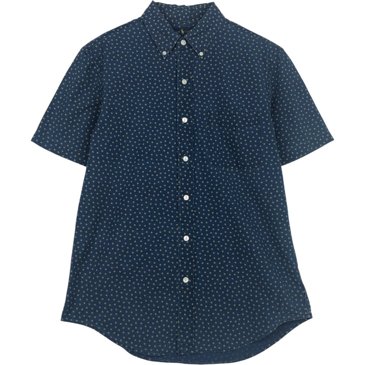 Ralph Lauren Slim Fit Star Pattern Short-Sleeve Button-Down Shirt, Men's Size M (approx.) cotton navy blue type Vintage Second Hand