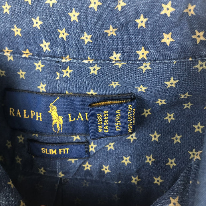 Ralph Lauren Slim Fit Star Pattern Short-Sleeve Button-Down Shirt, Men's Size M (approx.) cotton navy blue type Vintage Second Hand