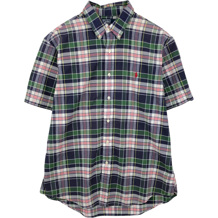 Ralph Lauren POLO by Ralph Lauren short sleeve button down check shirt men's XL size cotton navy blue type Vintage Second Hand