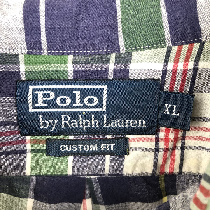Ralph Lauren POLO by Ralph Lauren short sleeve button down check shirt men's XL size cotton navy blue type Vintage Second Hand