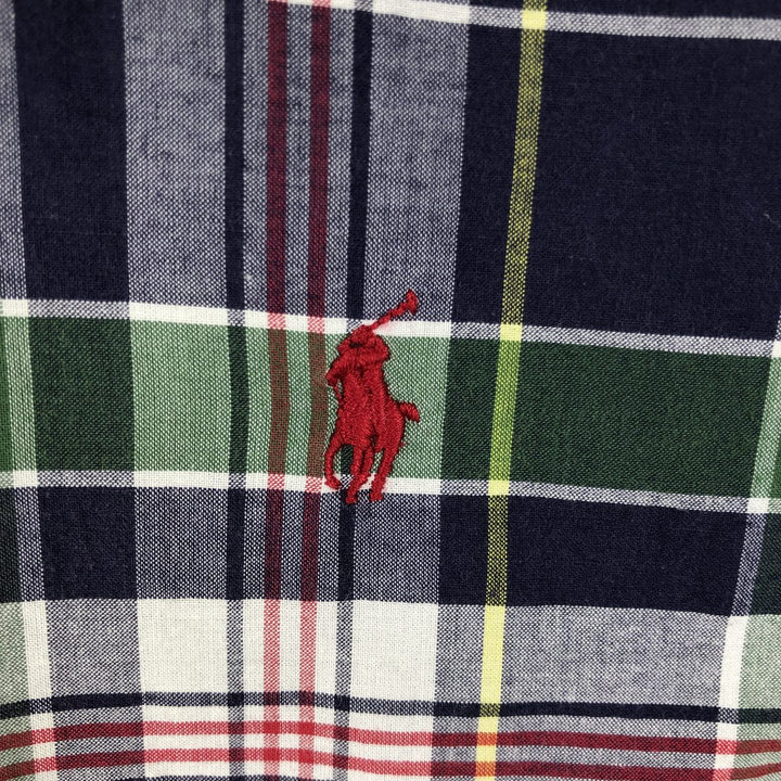 Ralph Lauren POLO by Ralph Lauren short sleeve button down check shirt men's XL size cotton navy blue type Vintage Second Hand
