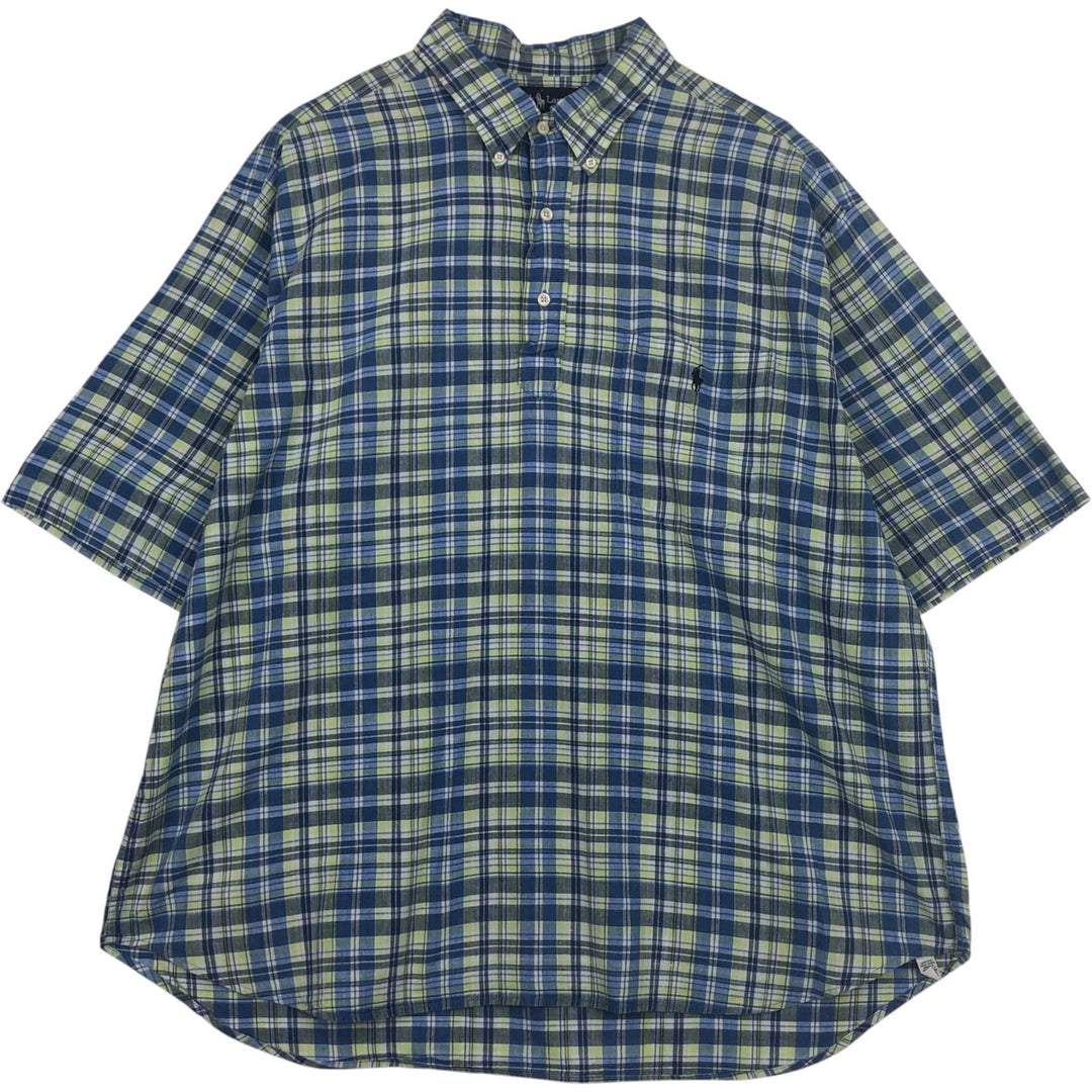 Ralph Lauren PURCELL Madras Check Short-Sleeve Button-Down Check Shirt, Men's Size XXL (approx.) cotton blue type Vintage Second Hand
