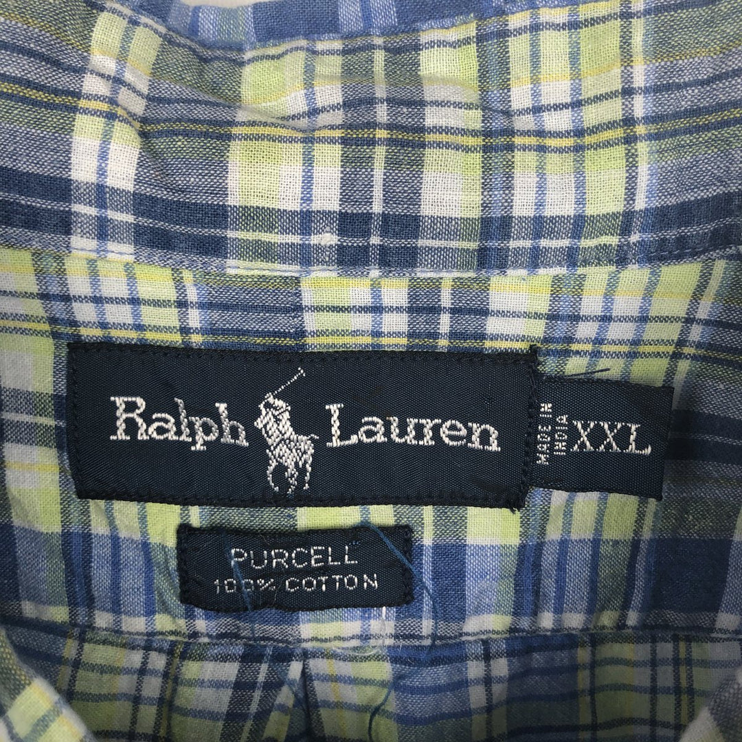 Ralph Lauren PURCELL Madras Check Short-Sleeve Button-Down Check Shirt, Men's Size XXL (approx.) cotton blue type Vintage Second Hand