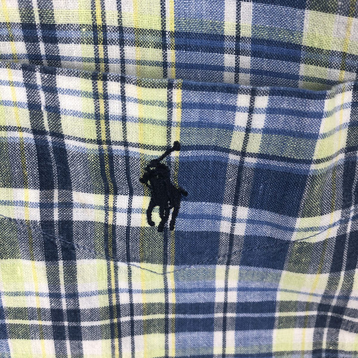 Ralph Lauren PURCELL Madras Check Short-Sleeve Button-Down Check Shirt, Men's Size XXL (approx.) cotton blue type Vintage Second Hand