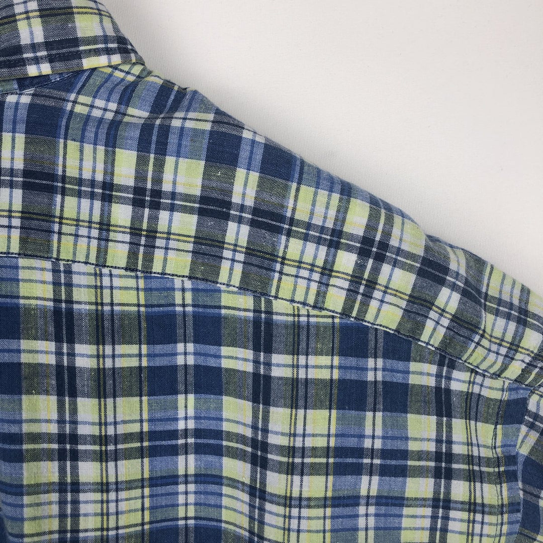 Ralph Lauren PURCELL Madras Check Short-Sleeve Button-Down Check Shirt, Men's Size XXL (approx.) cotton blue type Vintage Second Hand