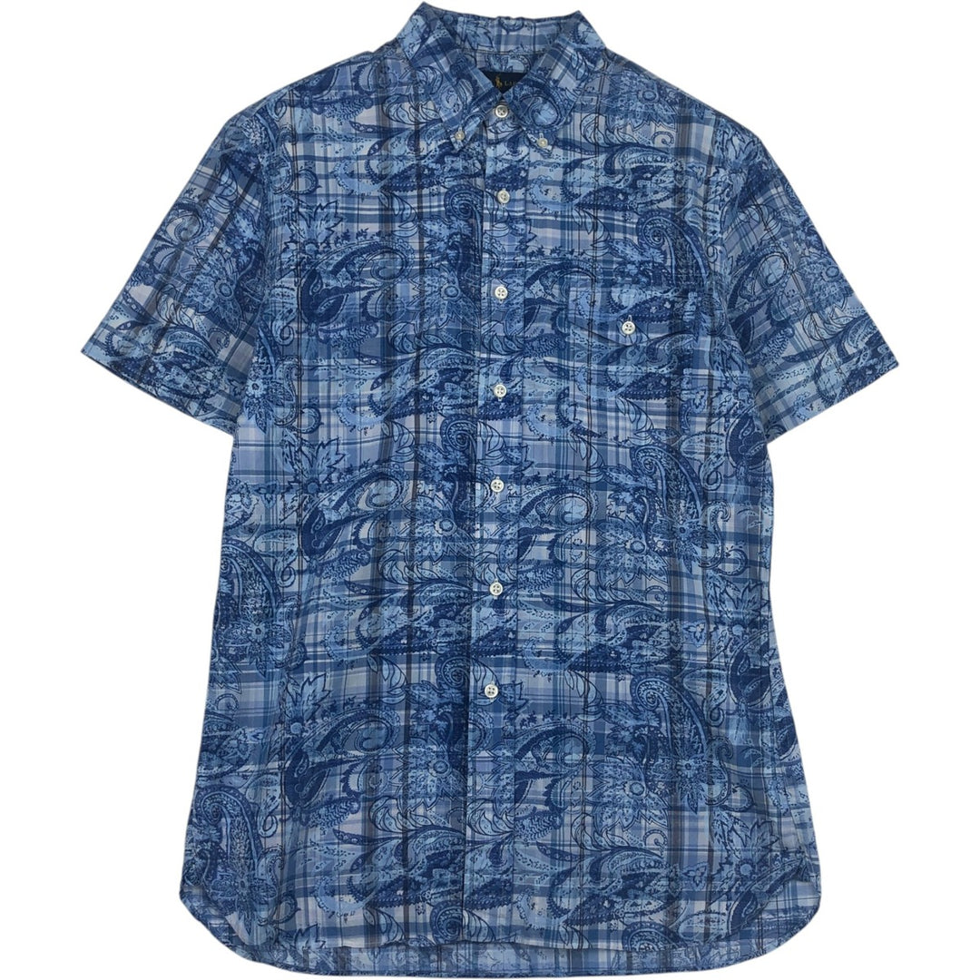 Ralph Lauren SLIM FIT Check Pattern Paisley Pattern Short Sleeve Button-Down Shirt Men's Size M (approx.) unclear blue type Vintage Second Hand