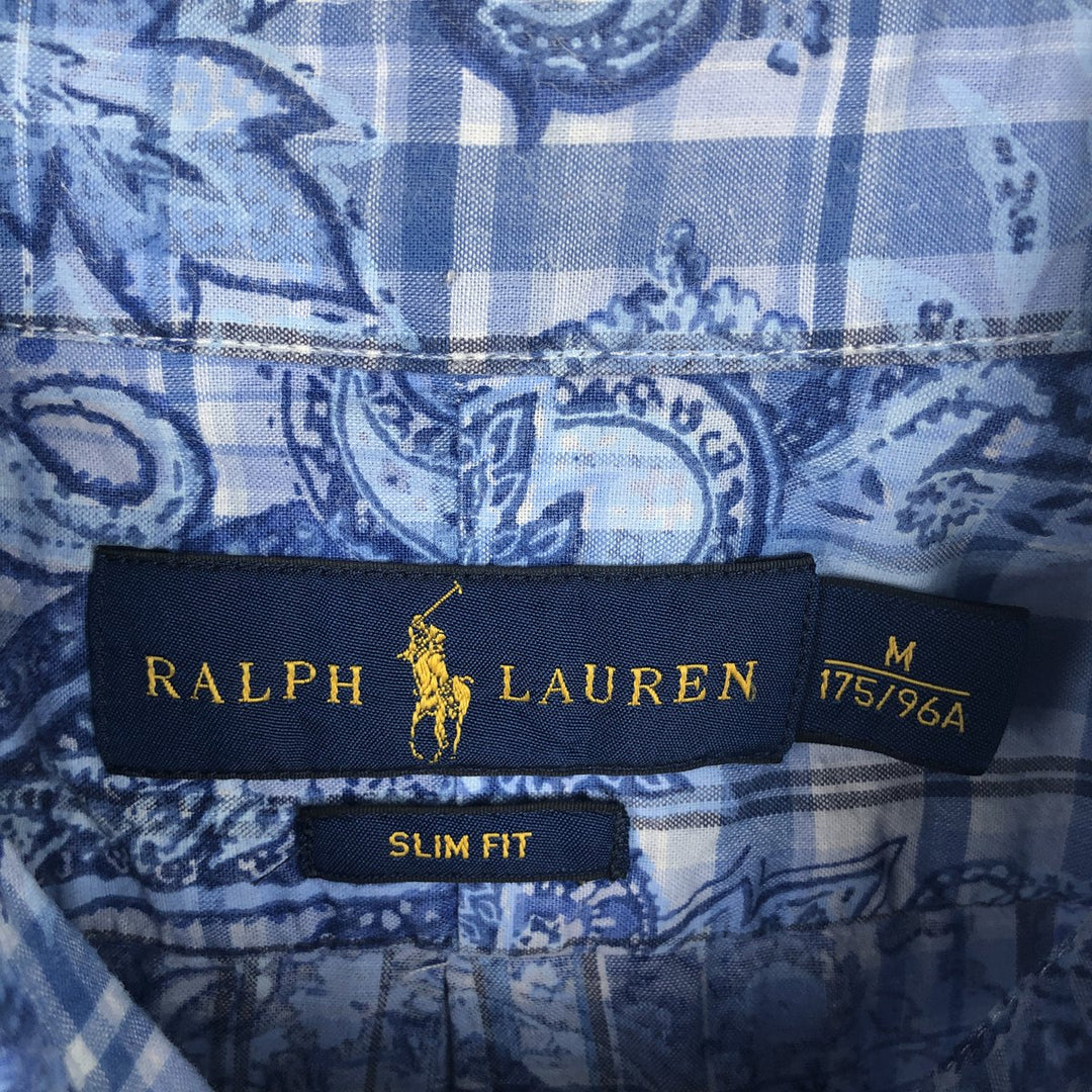 Ralph Lauren SLIM FIT Check Pattern Paisley Pattern Short Sleeve Button-Down Shirt Men's Size M (approx.) unclear blue type Vintage Second Hand