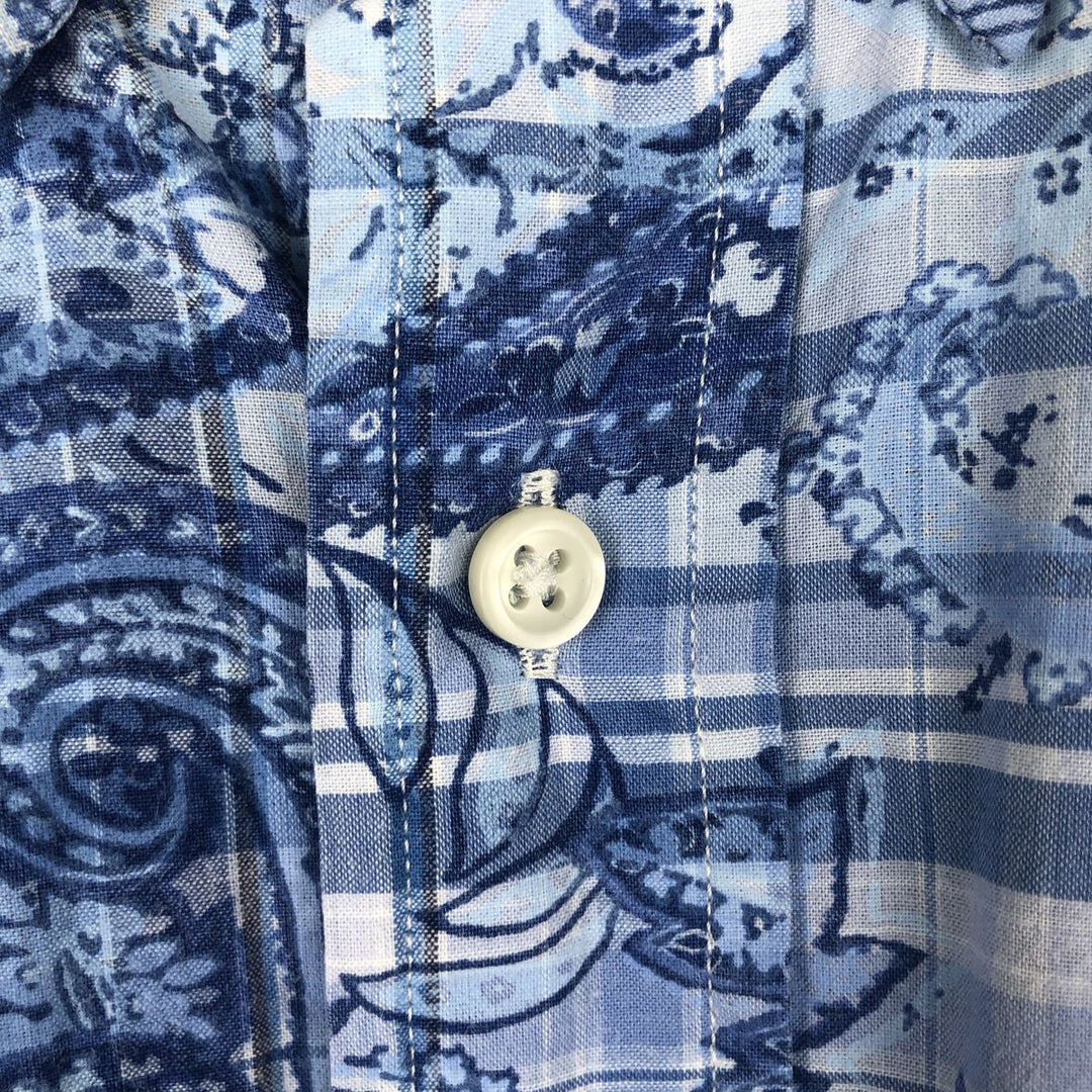 Ralph Lauren SLIM FIT Check Pattern Paisley Pattern Short Sleeve Button-Down Shirt Men's Size M (approx.) unclear blue type Vintage Second Hand
