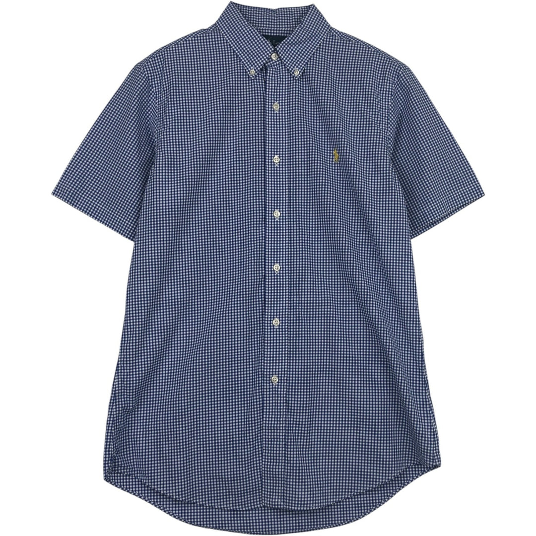 Ralph Lauren CUSTOM FIT Gingham Check Short-Sleeve Button-Down Check Shirt, Men's Size M (approx.) cotton blue type Vintage Second Hand