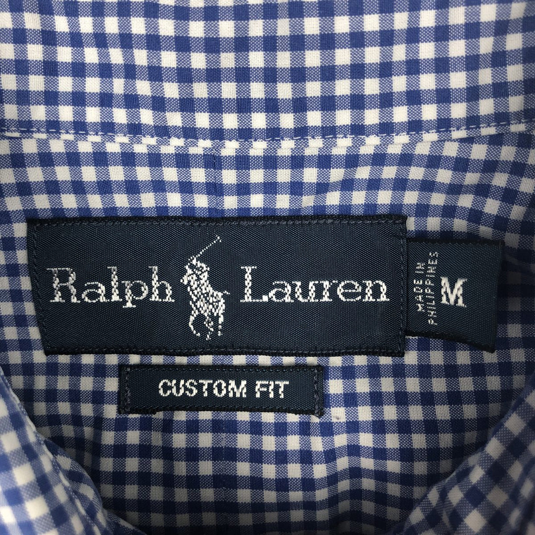 Ralph Lauren CUSTOM FIT Gingham Check Short-Sleeve Button-Down Check Shirt, Men's Size M (approx.) cotton blue type Vintage Second Hand