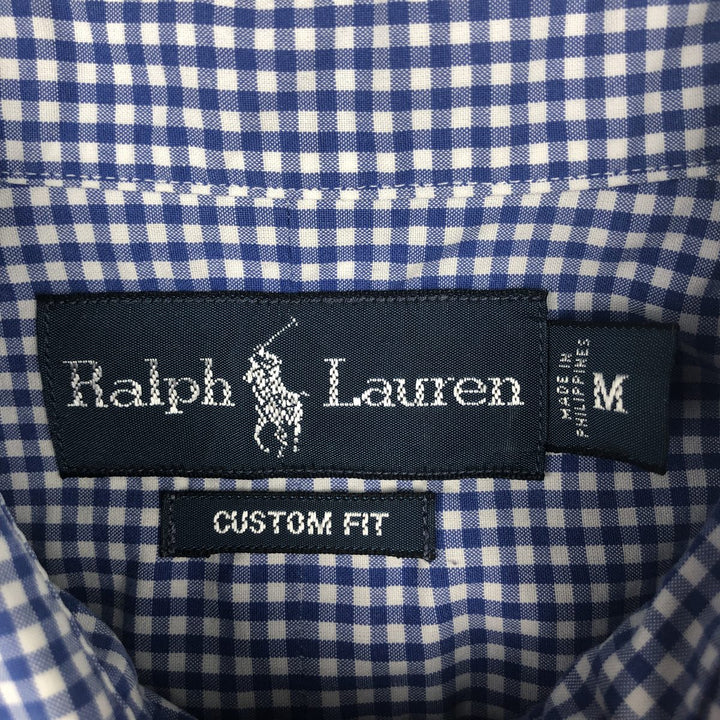 Ralph Lauren CUSTOM FIT Gingham Check Short-Sleeve Button-Down Check Shirt, Men's Size M (approx.) cotton blue type Vintage Second Hand