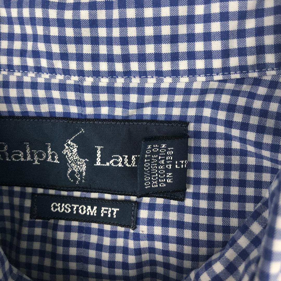Ralph Lauren CUSTOM FIT Gingham Check Short-Sleeve Button-Down Check Shirt, Men's Size M (approx.) cotton blue type Vintage Second Hand