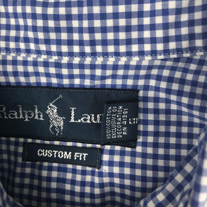 Ralph Lauren CUSTOM FIT Gingham Check Short-Sleeve Button-Down Check Shirt, Men's Size M (approx.) cotton blue type Vintage Second Hand
