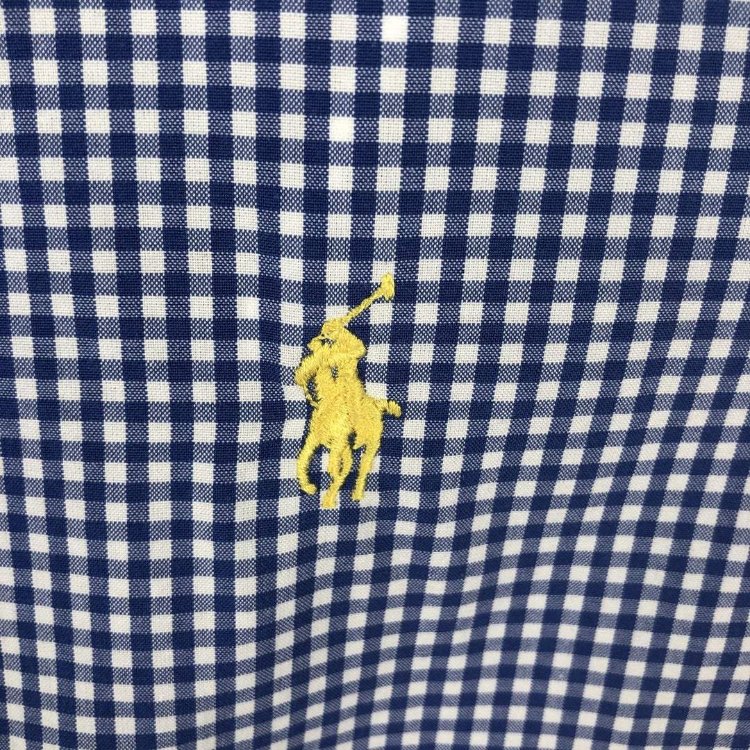 Ralph Lauren CUSTOM FIT Gingham Check Short-Sleeve Button-Down Check Shirt, Men's Size M (approx.) cotton blue type Vintage Second Hand