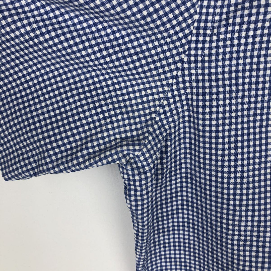 Ralph Lauren CUSTOM FIT Gingham Check Short-Sleeve Button-Down Check Shirt, Men's Size M (approx.) cotton blue type Vintage Second Hand