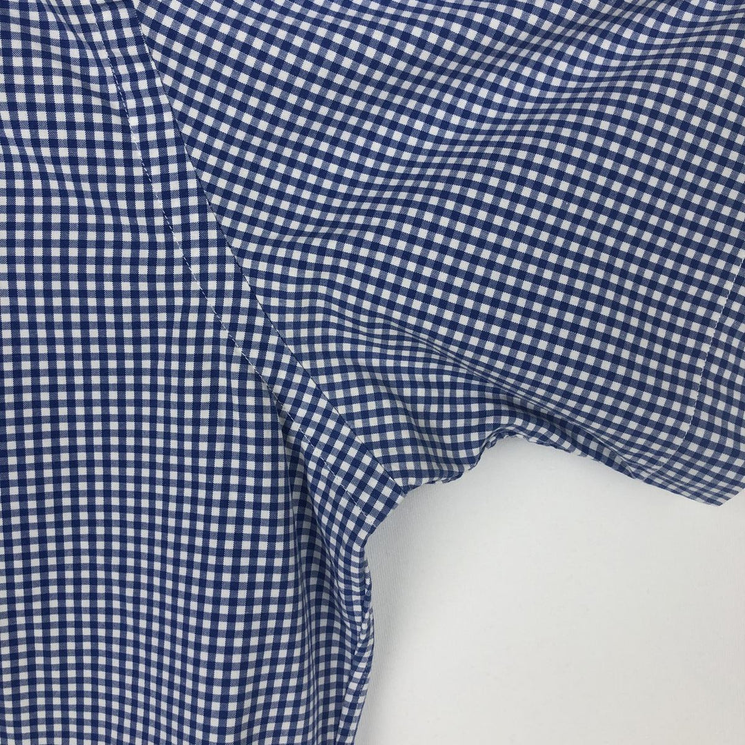 Ralph Lauren CUSTOM FIT Gingham Check Short-Sleeve Button-Down Check Shirt, Men's Size M (approx.) cotton blue type Vintage Second Hand