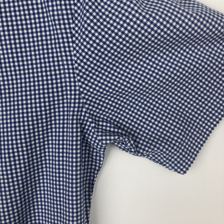 Ralph Lauren CUSTOM FIT Gingham Check Short-Sleeve Button-Down Check Shirt, Men's Size M (approx.) cotton blue type Vintage Second Hand