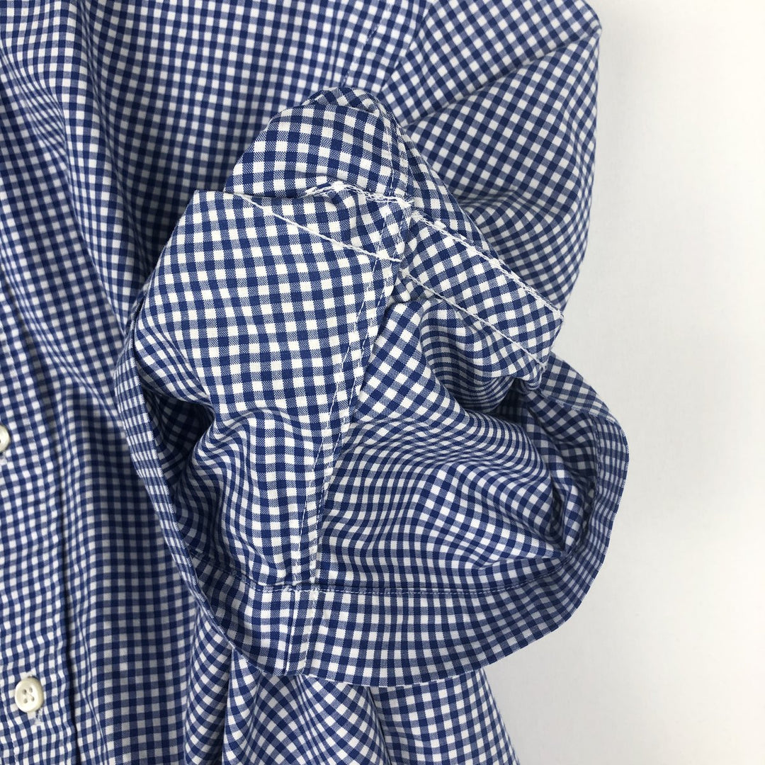 Ralph Lauren CUSTOM FIT Gingham Check Short-Sleeve Button-Down Check Shirt, Men's Size M (approx.) cotton blue type Vintage Second Hand