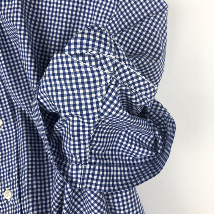 Ralph Lauren CUSTOM FIT Gingham Check Short-Sleeve Button-Down Check Shirt, Men's Size M (approx.) cotton blue type Vintage Second Hand