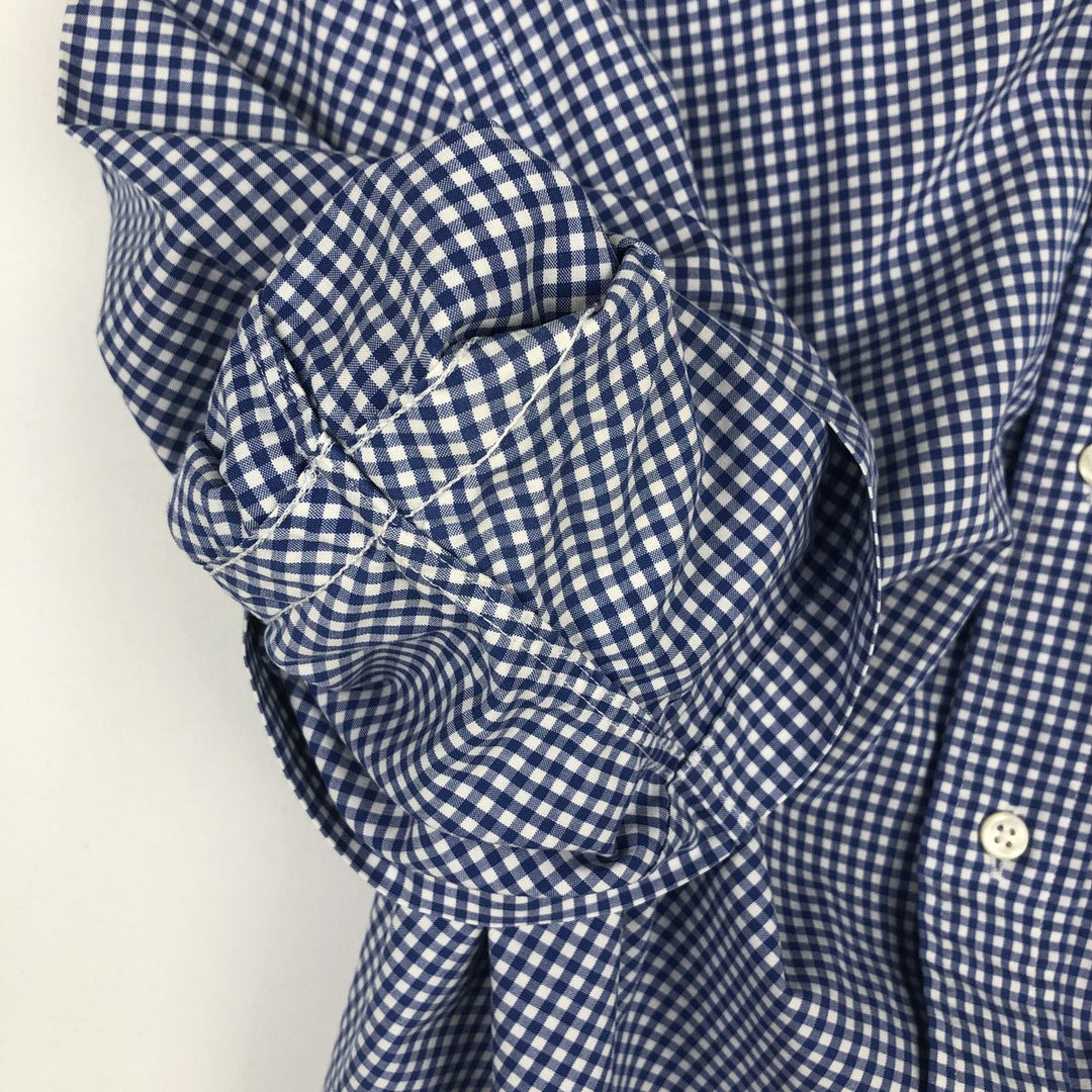 Ralph Lauren CUSTOM FIT Gingham Check Short-Sleeve Button-Down Check Shirt, Men's Size M (approx.) cotton blue type Vintage Second Hand