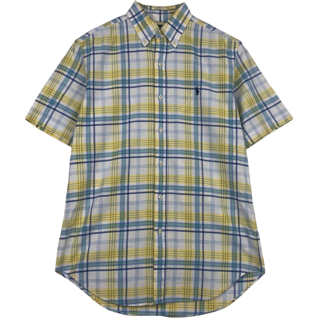 Ralph Lauren CLASSIC FIT Madras check short-sleeved button-down check shirt, men's size S (approx.) unclear yellow type Vintage Second Hand