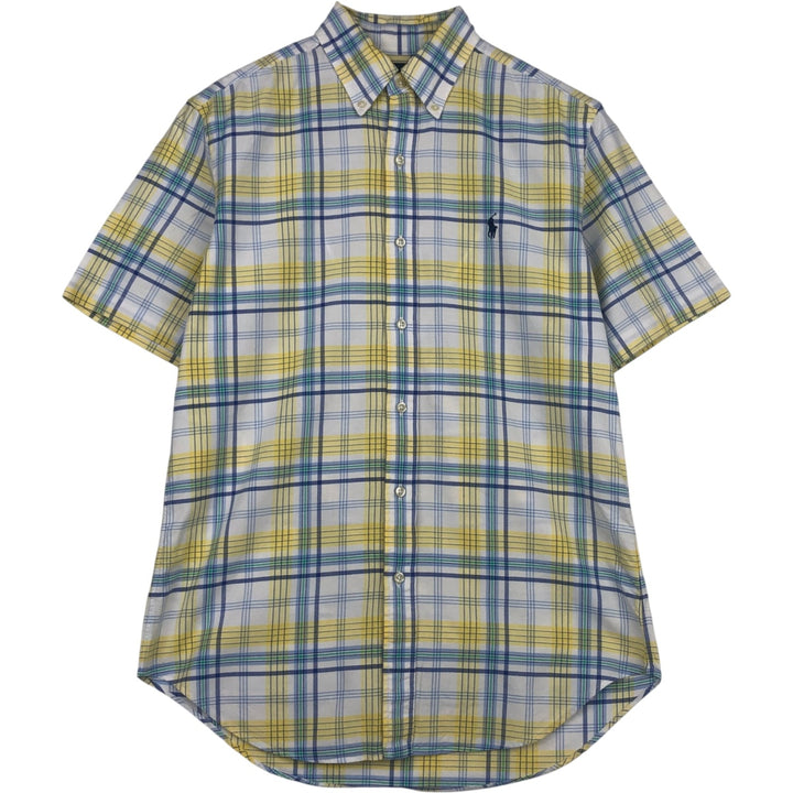 Ralph Lauren CLASSIC FIT Madras check short-sleeved button-down check shirt, men's size S (approx.) unclear yellow type Vintage Second Hand