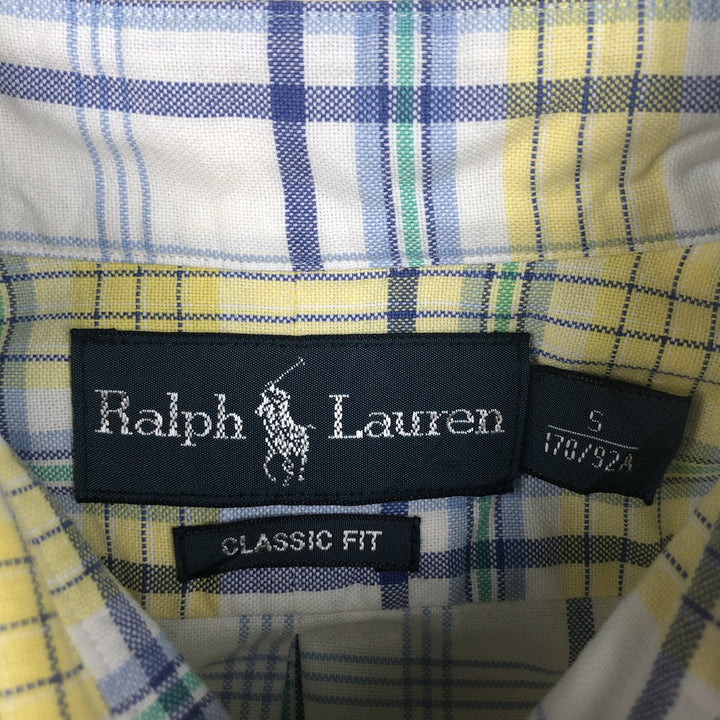 Ralph Lauren CLASSIC FIT Madras check short-sleeved button-down check shirt, men's size S (approx.) unclear yellow type Vintage Second Hand