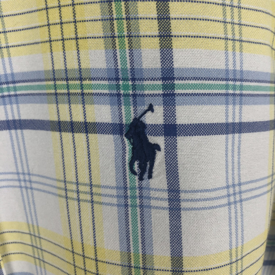 Ralph Lauren CLASSIC FIT Madras check short-sleeved button-down check shirt, men's size S (approx.) unclear yellow type Vintage Second Hand