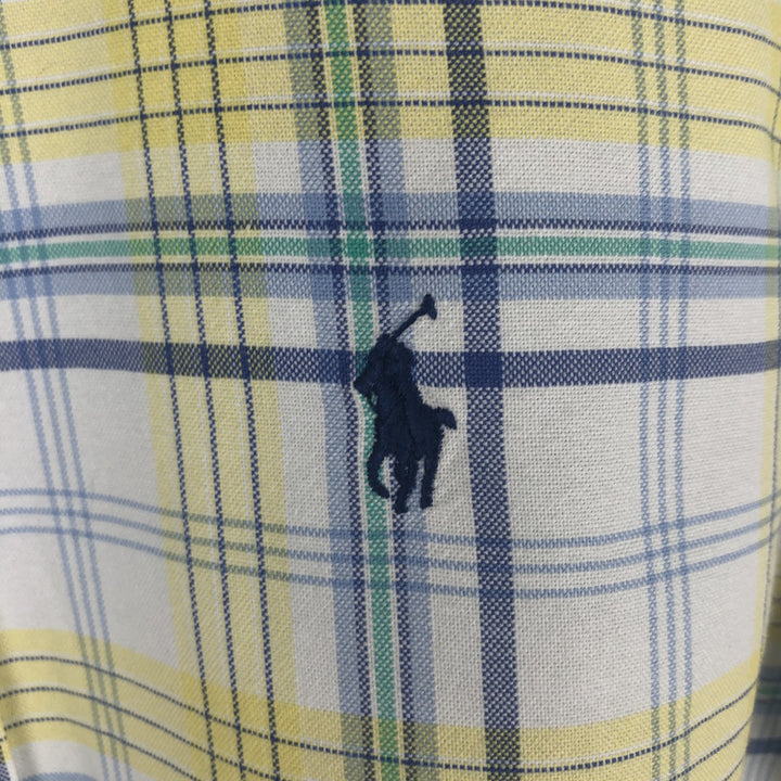 Ralph Lauren CLASSIC FIT Madras check short-sleeved button-down check shirt, men's size S (approx.) unclear yellow type Vintage Second Hand