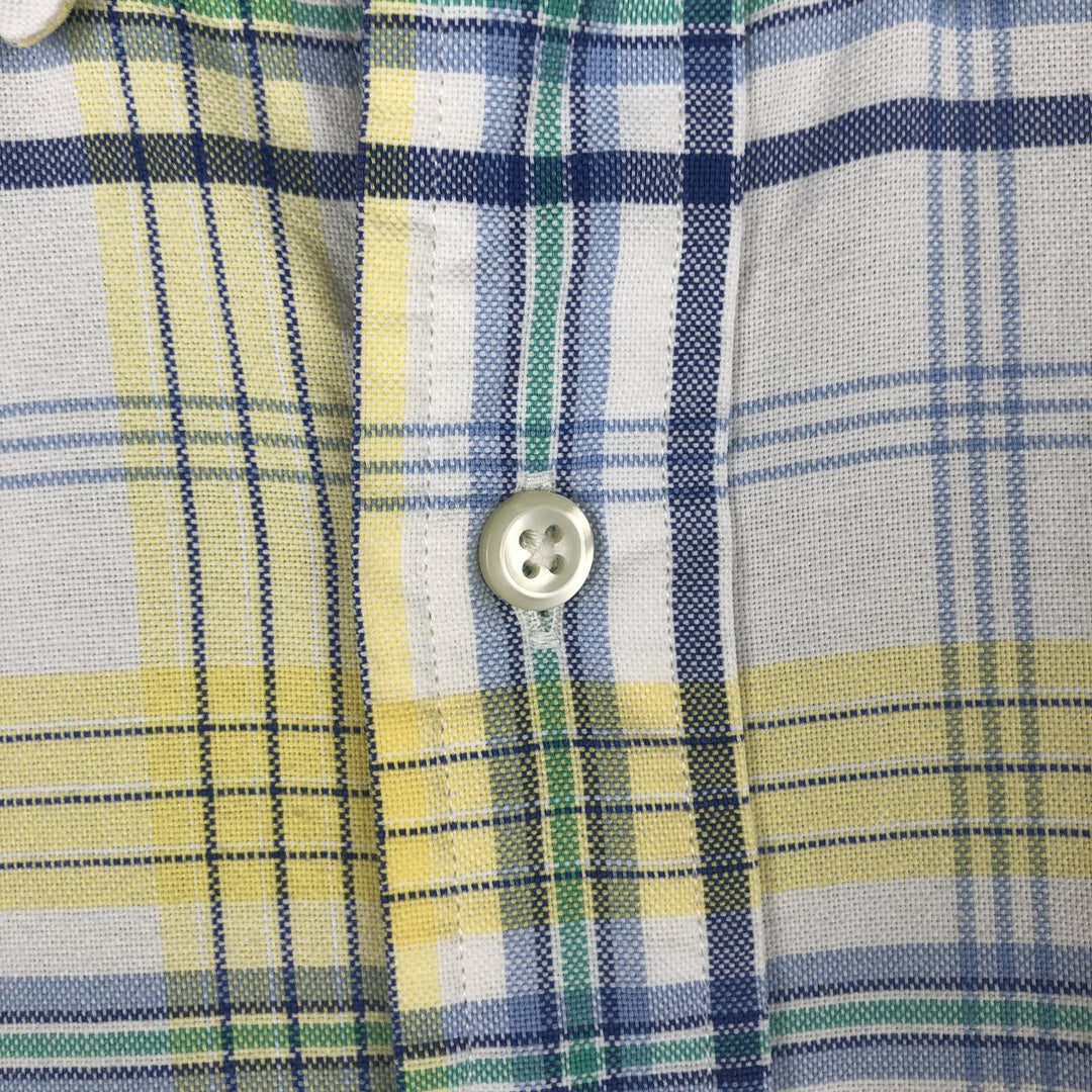 Ralph Lauren CLASSIC FIT Madras check short-sleeved button-down check shirt, men's size S (approx.) unclear yellow type Vintage Second Hand