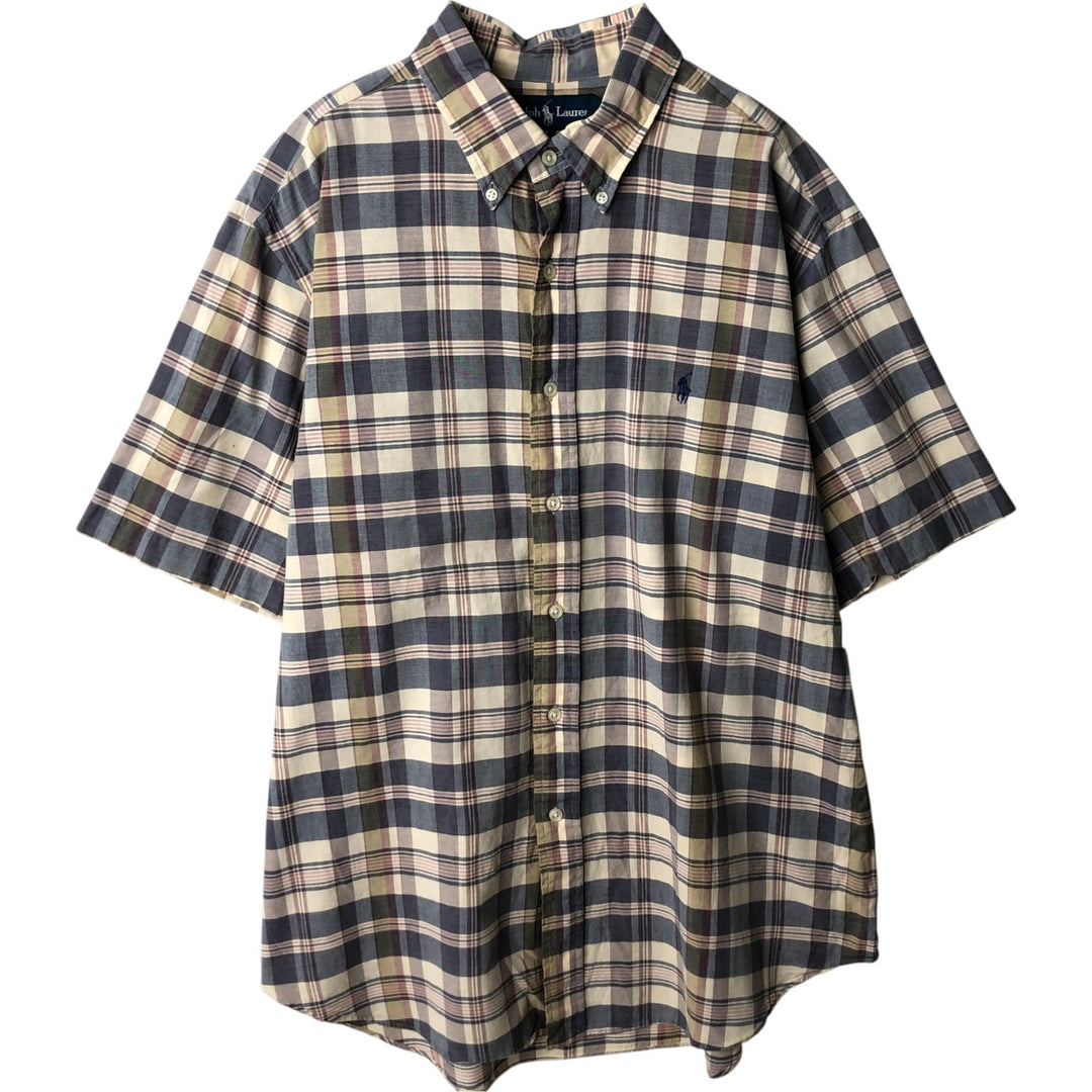 Ralph Lauren POLO RALPH LAUREN CLASSIC FIT Short-Sleeve Button-Down Check Shirt, Men's Size XL (approx.) cotton Beige type Vintage Second Hand