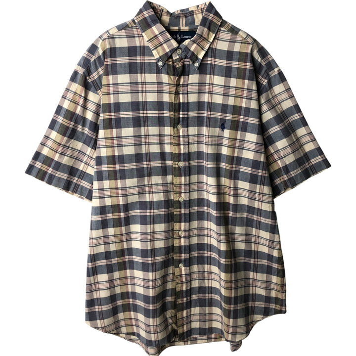 Ralph Lauren POLO RALPH LAUREN CLASSIC FIT Short-Sleeve Button-Down Check Shirt, Men's Size XL (approx.) cotton Beige type Vintage Second Hand