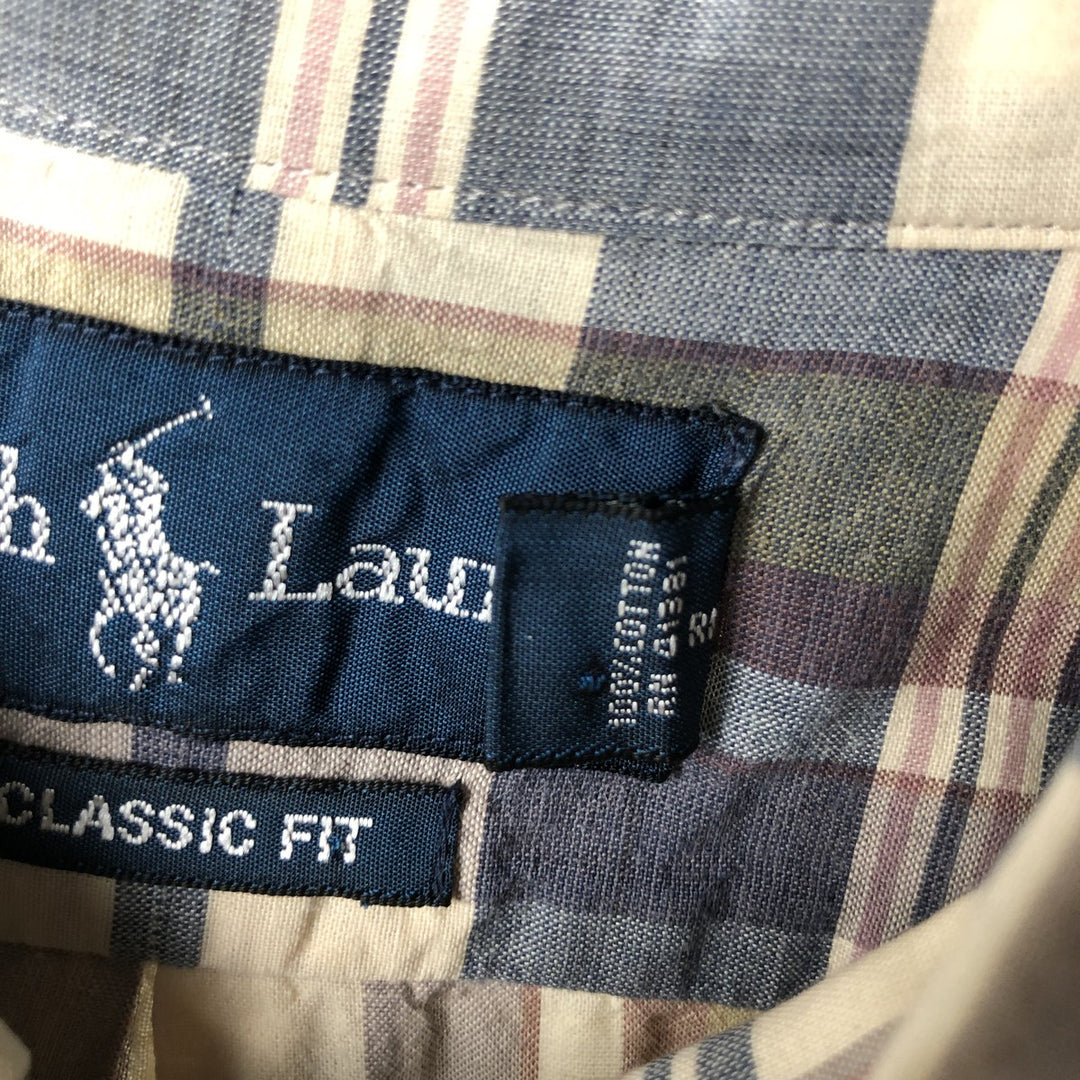 Ralph Lauren POLO RALPH LAUREN CLASSIC FIT Short-Sleeve Button-Down Check Shirt, Men's Size XL (approx.) cotton Beige type Vintage Second Hand