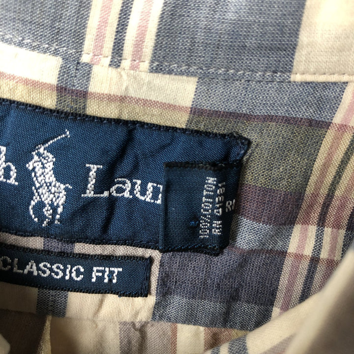 Ralph Lauren POLO RALPH LAUREN CLASSIC FIT Short-Sleeve Button-Down Check Shirt, Men's Size XL (approx.) cotton Beige type Vintage Second Hand
