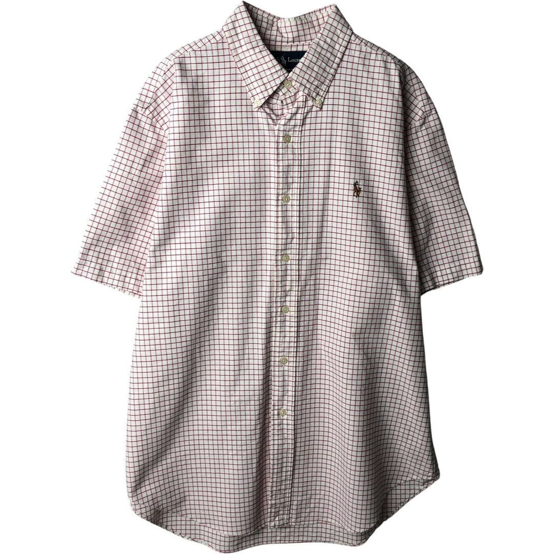 Ralph Lauren Classic Fit Gingham Check Short Sleeve Button Down Check Shirt Men's Size L cotton white type Vintage Second Hand