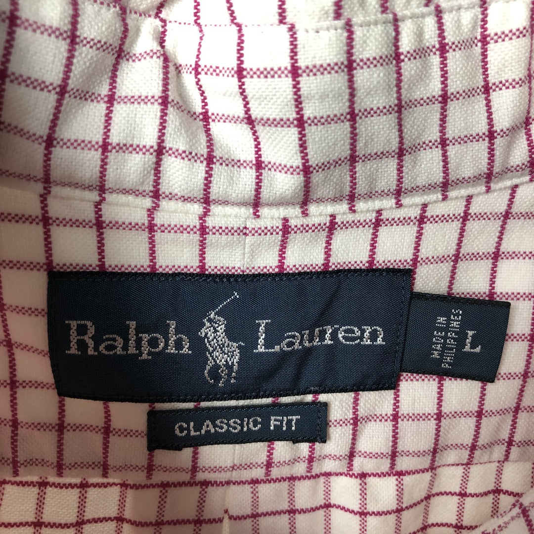 Ralph Lauren Classic Fit Gingham Check Short Sleeve Button Down Check Shirt Men's Size L cotton white type Vintage Second Hand