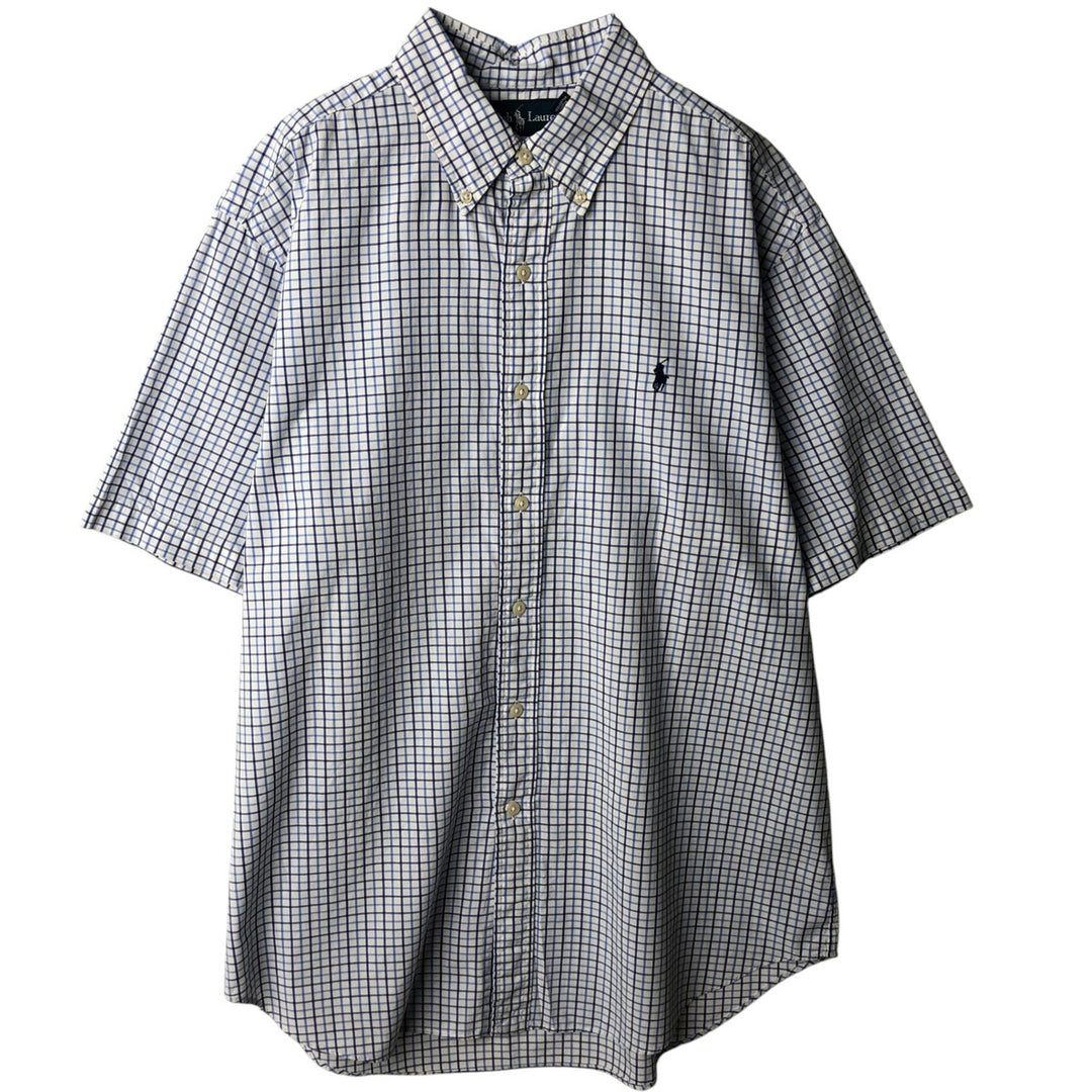 Ralph Lauren Classic Fit Gingham Check Short Sleeve Button Down Check Shirt Men's Size L cotton blue type Vintage Second Hand
