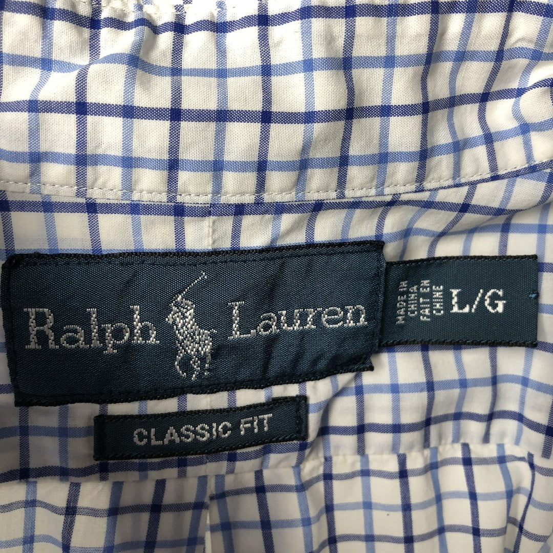 Ralph Lauren Classic Fit Gingham Check Short Sleeve Button Down Check Shirt Men's Size L cotton blue type Vintage Second Hand