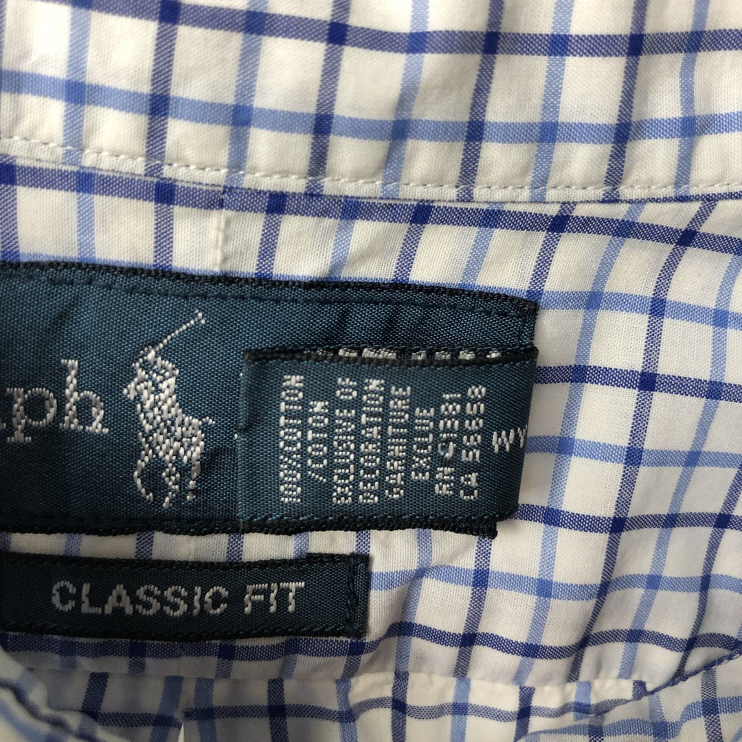 Ralph Lauren Classic Fit Gingham Check Short Sleeve Button Down Check Shirt Men's Size L cotton blue type Vintage Second Hand