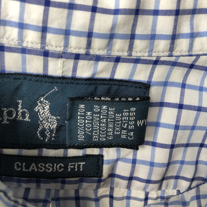 Ralph Lauren Classic Fit Gingham Check Short Sleeve Button Down Check Shirt Men's Size L cotton blue type Vintage Second Hand