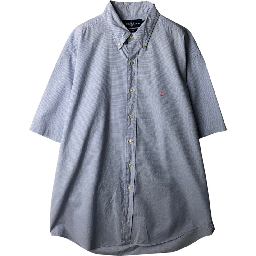 Ralph Lauren BLAKE short sleeve button down check shirt, men's size L cotton Blue type light blue Vintage Second Hand
