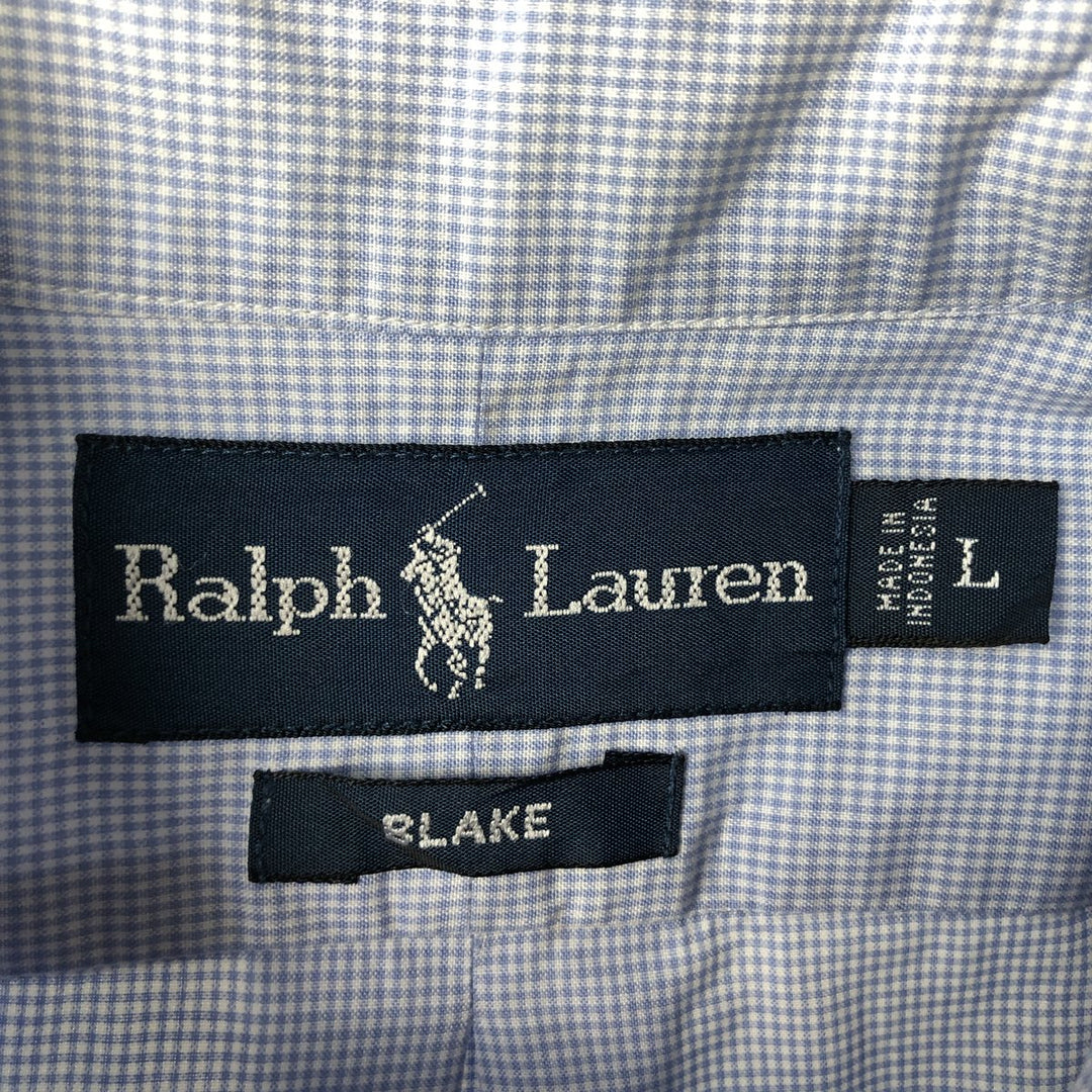 Ralph Lauren BLAKE short sleeve button down check shirt, men's size L cotton Blue type light blue Vintage Second Hand