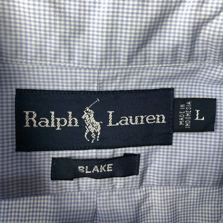 Ralph Lauren BLAKE short sleeve button down check shirt, men's size L cotton Blue type light blue Vintage Second Hand