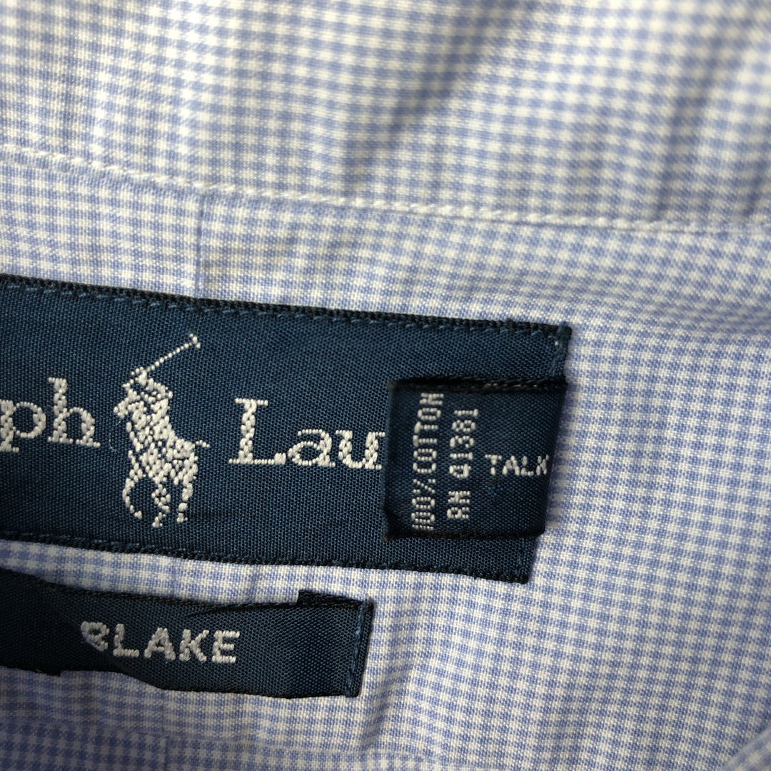 Ralph Lauren BLAKE short sleeve button down check shirt, men's size L cotton Blue type light blue Vintage Second Hand