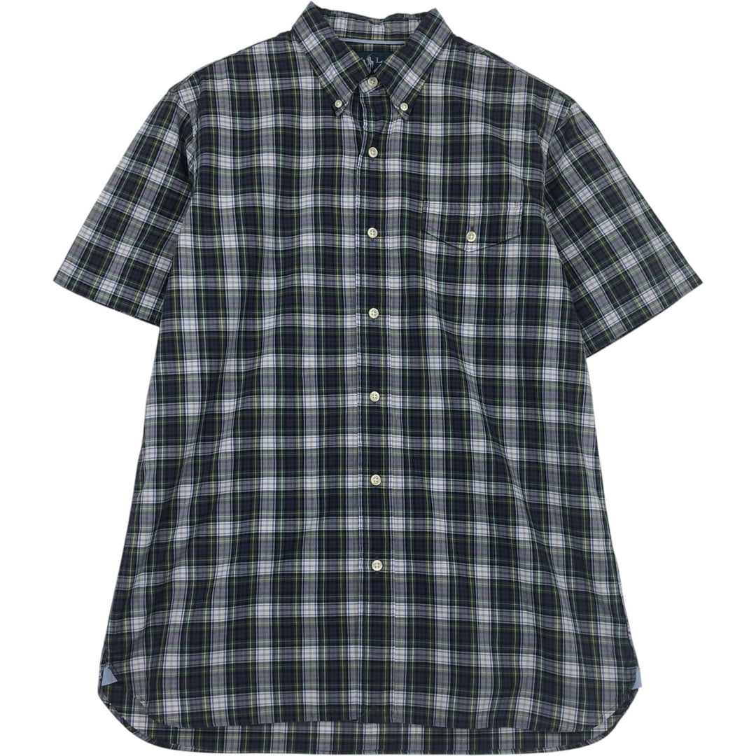 Ralph Lauren CUSTOM FIT short sleeve button down check shirt men's M size unclear navy blue type Vintage Second Hand
