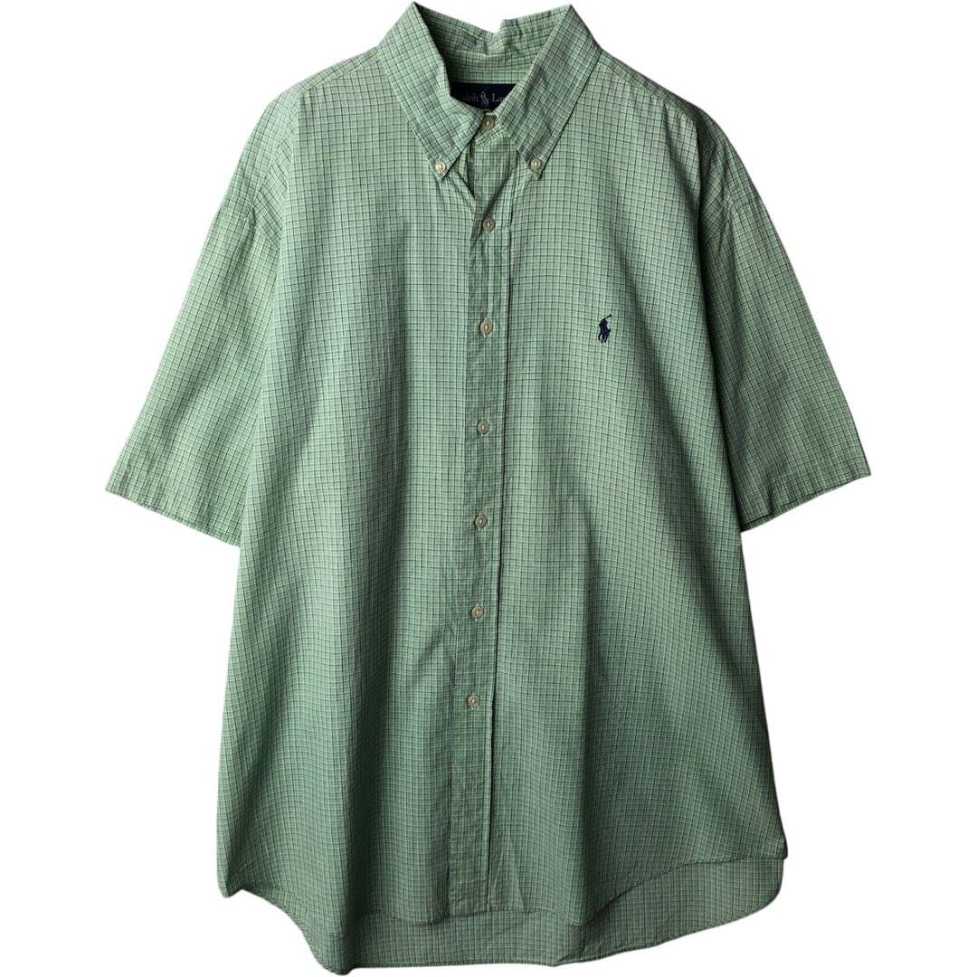 Ralph Lauren BLAKE short sleeve button down check shirt, men's size L cotton Mint green Vintage Second Hand