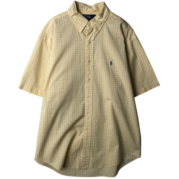 Ralph Lauren POLO by Ralph Lauren YARMOUTH Short-Sleeve Button-Down Check Shirt, Men's Size L (approx.) cotton yellow type Vintage Second Hand